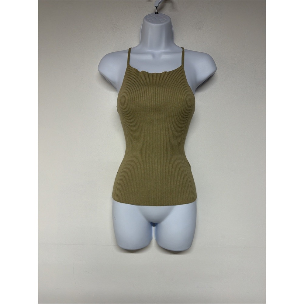 Zara Womens Ribbed Knit Tank Top Size M Olive Green Stretch Cami